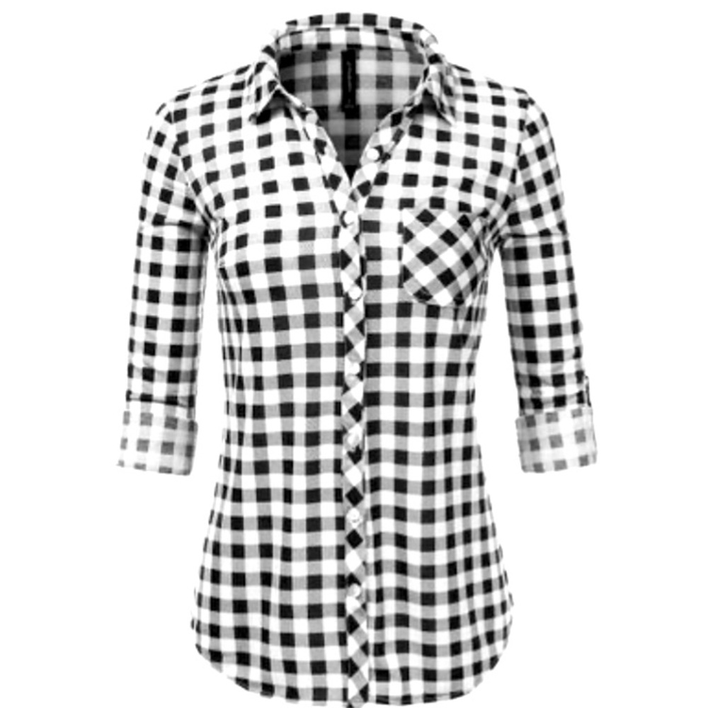 JJ Perfection
White & Black Plaid Button-Up Top, Size L